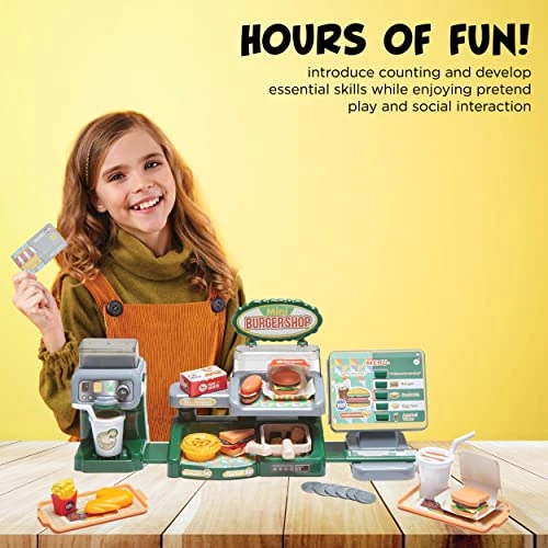 Pretend Play Burger Shop With Menu Toy Set, Kids Kitchen Playset Play Food Retro Diner Stand For Kids - Toddler Kitchen Playset Accessories Toy With Juice Drink Machines, Hamburger Fastfood- 25 PCS 5 Pretend Play Burger Shop With Menu Toy Set, Kids Kitchen Playset Play Food Retro Diner Stand For Kids - Toddler Kitchen Playset Accessories Toy With Juice Drink Machines, Hamburger Fastfood- 25 PCS - Image 3
