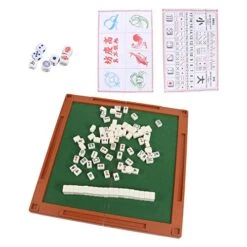NUOBESTY Outdoor Toys Outdoor Playset 1 Set Miniature Chinese Mahjong Game Set Portable Jongg Game Family Board Game With Folding Table For Outdoor Picnic Travel Outdoor Toys Outdoor Playset