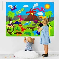 WATINC Dinosaur Felt-Board Stories Set 3.5Ft 37Pcs Preschool Dinosaurs Classification Storytelling Flannel Roar Volcano Ancient Animal Theme Early Learning Play Kit Wall Hanging Gift For Toddlers Kids -Folkmanis Toys Shop 51GLf61H2EL