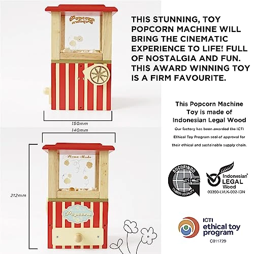 Le Toy Van - Wooden Honeybake Retro Popcorn Machine | Cinema, Kitchen Or Movies Pretend Play | Movie Night Role Kids Play Toy 6 Le Toy Van - Wooden Honeybake Retro Popcorn Machine | Cinema, Kitchen Or Movies Pretend Play | Movie Night Role Kids Play Toy - Image 4