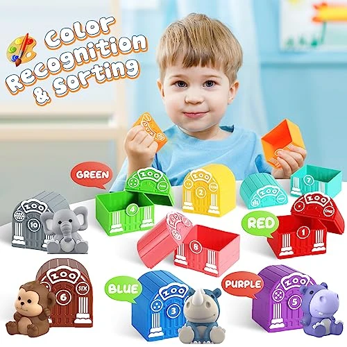 Toddler Toy For 1 2 3+ Years Old, Learning Toy For Toddlers With 20PCS Safari Animal Toy, Montessori Educational Toy For Kids, Christmas Birthday Gift With 10 Animals &10 Houses For Babies Boys Girls 6 Toddler Toy For 1 2 3+ Years Old, Learning Toy For Toddlers With 20PCS Safari Animal Toy, Montessori Educational Toy For Kids, Christmas Birthday Gift With 10 Animals &10 Houses For Babies Boys Girls - Image 4