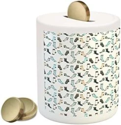 Ambesonne Baseball Piggy Bank, Baseball Background With Dots And Grunge Dark Lettering Batting Team Game, Ceramic Coin Bank Money Box For Cash Saving, 3.6" X 3.2", Black Yellow -Folkmanis Toys Shop 51H4h59T5lL. AC