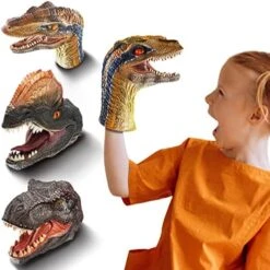 TXYAON Dinosaur Hand Puppets, Soft Rubber Toys Set, Realistic Golden Eye Tyrannosaurus Rex, Dilophosaurus, Velociraptor Puppet Toys For Kids Boys Girls Adult, 3 Pack/Set -Folkmanis Toys Shop 51H5fJ3arL. AC