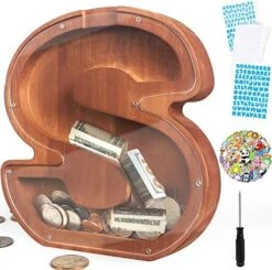 Piggy Bank For Kids Boys Girls,Wooden Letter Piggy Bank With 26 Enlish Alphabet,50 Animal Stickers,1 Number Sticker, A Small Screwdriver,Saving Box DIY Money Saving Bank(A) -Folkmanis Toys Shop 51H8xpLlllL. AC