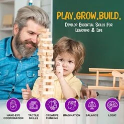 BETTERLINE Wooden Tower Stacking Blocks Game - 48 Pieces - Tumbling Tower Toy For Kids & Adults - Classic Family Game 9 BETTERLINE Wooden Tower Stacking Blocks Game - 48 Pieces - Tumbling Tower Toy For Kids & Adults - Classic Family Game -Folkmanis Toys Shop 51H9LDrLfBL