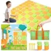 SevenQ Games For Family Fun 2-in-1 Giant Checkers Board Game & Tic Tac Toe Game With 24 Big Foam Discs-Washable Mat And Mesh Storage Bag-Ideal For Yard And Family Gatherings