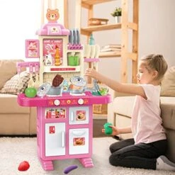 DeAO Kitchen Playset Toy With Sounds And Lights,31 Inch Play Kitchen Set Role Playing Game Pretend Food And Cooking Playset,69 PCS Kitchen Accessories Set For 3 4 5 Years Old Girls Boys -Folkmanis Toys Shop 51HjXNto3kL