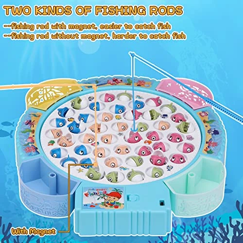 Magnetic Fishing Game Toys, Rotating Board Game With Music Including 45 Fishes And 8 Fishing Poles, Party Game Toys For Kids Age 3 4 5 6 7 And Up 7 Magnetic Fishing Game Toys, Rotating Board Game With Music Including 45 Fishes And 8 Fishing Poles, Party Game Toys For Kids Age 3 4 5 6 7 And Up - Image 5