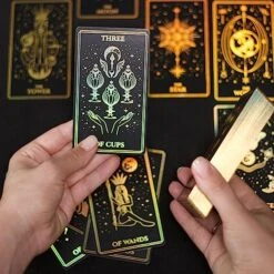 CRAFTERIAN Mistyc Minimalistic Tarot Cards With Rainbow Foil 78 Tarot Deck With Gold Edges, For Beginners And Experts With Guide Book. (Black) -Folkmanis Toys Shop 51IMiHFeJwL