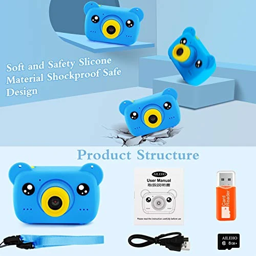 AILEHO Blue Kids Camera,Best Birthday Gifts And Christmas Toys For Boys Age 3 4 5 6 7 8 9, 2" Screen 1080p Children Digital Camera Allows Children To Retain Colorful Memorie,Complimentary 8G SD Card 6 AILEHO Blue Kids Camera,Best Birthday Gifts And Christmas Toys For Boys Age 3 4 5 6 7 8 9, 2" Screen 1080p Children Digital Camera Allows Children To Retain Colorful Memorie,Complimentary 8G SD Card - Image 4