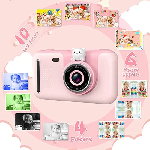 USHINING Kids Camera With Tripod Rotatable Lens Digital Camera For Kids 1080P Video Camera For Kids Birthday Digital Video Camcorder Toy Camera With 32GB SD Card(Pink) 5 USHINING Kids Camera With Tripod Rotatable Lens Digital Camera For Kids 1080P Video Camera For Kids Birthday Digital Video Camcorder Toy Camera With 32GB SD Card(Pink) - Image 3