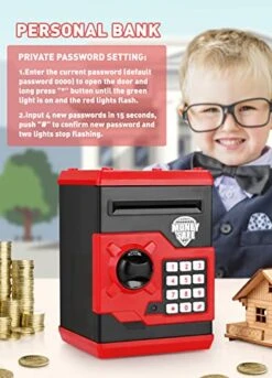 PLAYSHEEK Piggy Bank For Girls Boys Large Electronic Money Coin Banks With Password Protection, Automatic Paper Money Scroll Saving Box, Great Gift For Kids (Black-Red) 17 PLAYSHEEK Piggy Bank For Girls Boys Large Electronic Money Coin Banks With Password Protection, Automatic Paper Money Scroll Saving Box, Great Gift For Kids (Black-Red) -Folkmanis Toys Shop 51IgkyE8sdL