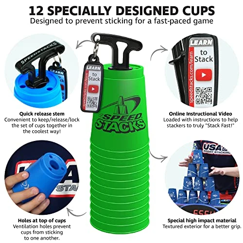 Speed Stacks | Sport Stacking Competitor, Neon Green - 12 Cups, Holding Stem, With GX Timer And Mat | WSSA Approved 5 Speed Stacks | Sport Stacking Competitor, Neon Green - 12 Cups, Holding Stem, With GX Timer And Mat | WSSA Approved - Image 3