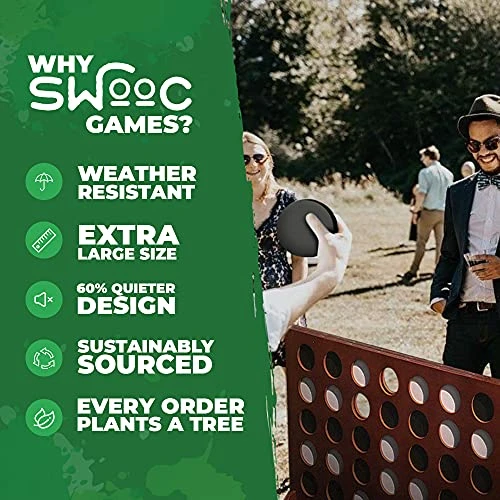 SWOOC Games - Giant Four In A Row (All Weather) Outdoor Game With Carrying Case And Noise Reducing Design - 60% Quieter - Jumbo Connect 4 Discs To Win - Oversized Yard Game For Kids, Adults, & Family 3 SWOOC Games - Giant Four In A Row (All Weather) Outdoor Game With Carrying Case And Noise Reducing Design - 60% Quieter - Jumbo Connect 4 Discs To Win - Oversized Yard Game For Kids, Adults, & Family