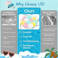 12 PCS Reusable Water Balloons Quick Fill，Biupky RGB Glowing Silicone Water Balloons Self Sealing Water Bomb Summer Fun Outdoor Water Pool Toys Games Party Supplies For Kids Adults -Folkmanis Toys Shop 51IqVWHxVwL