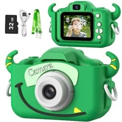Goopow Kids Camera Toys For 3-8 Year Old Boys,Children Digital Video Camcorder Camera With Cartoon Soft Silicone Cover, Best Chritmas Birthday Festival Gift For Kids - 32G SD Card Included