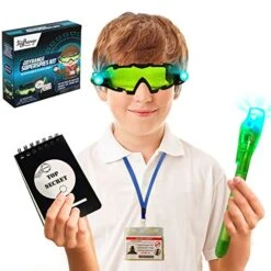 JOYRANGE Kids Night Vision Goggles + Invisible Ink Pen + Top Secret Notepads + ID Card Holder - Night Mission Goggles With 2 Flip-Out Lights - Play Secret Agent With 3 Cool Spy Gadgets Included