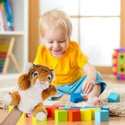 LUOZZY Tiger Hand Puppet For Kids Plush Jungle Animal Puppets Parent-Child Interactive Story Telling Puppet For Kids Role-Play Imaginative Game Preschool Toys, Yellow -Folkmanis Toys Shop 51J4NdviTzL