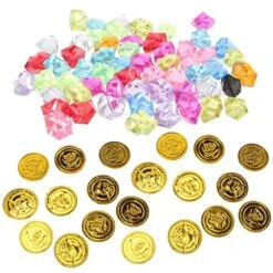 Gadpiparty Kids Toys Crystal Jewelry Pirate 1 Set Gold Coins Gemstones Pirate Buried Treasure Pirate Adventure Themed Game Jewelry Pirate Party Favors ( Assorted Color ) Playsets Jewelry Set Kid Toys