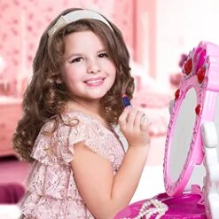 Dresser Vanity Beauty Set - Pink Princess Pretend Play Dressing Table Top Set With Makeup Mirror, Jewelry And Accessories - Music And Lights For Little Girls 14 Dresser Vanity Beauty Set - Pink Princess Pretend Play Dressing Table Top Set With Makeup Mirror, Jewelry And Accessories - Music And Lights For Little Girls -Folkmanis Toys Shop 51J9Y20Dg5L