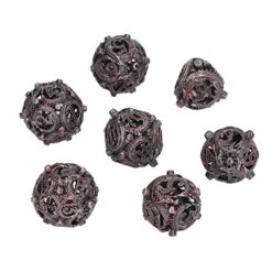 7Pcs Hollow Dice Kit,Copper Stool Portable Rolling Sculpting Metal Polygonal Dice Kit Suitable For Chessboard Games (Bloodstained)