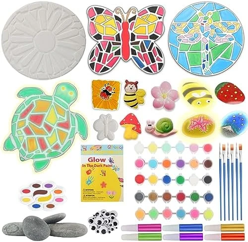 Qtioucp 43Pcs Arts And Crafts Painting Kit With 24 Vibrant Acrylic Paints &12 Glow In The Dark Color,4Pcs 5-Inch Stepping Stone &12Pcs Creativity Stone - Paint Your Own Stepping Stones For Kids 9 Qtioucp 43Pcs Arts And Crafts Painting Kit With 24 Vibrant Acrylic Paints &12 Glow In The Dark Color,4Pcs 5-Inch Stepping Stone &12Pcs Creativity Stone - Paint Your Own Stepping Stones For Kids - Image 7