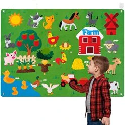 JFEYV Children's Teaching Felt Board, DIY Ocean Farm Animals Story Felt Board Set, Teaching Flannel Graphs For Children Early Learning Interactive Play Kit Wall Hanging Gift (Farm)