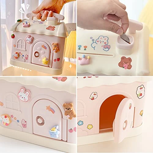 Cottage Piggy Bank With Key, Large House Money Coin Bank Box, ATM Gift To Saving Money (Pink) 7 Cottage Piggy Bank With Key, Large House Money Coin Bank Box, ATM Gift To Saving Money (Pink) - Image 5