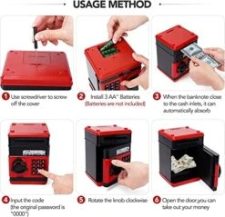 Piggy Bank, Birthday Toys Gifts For 4 5 6 7 8 9 10 Year Old Boys Girls, Electronic Real Money Coin ATM Machine, Plastic Large Saving Bank Safe Lock Box, Kids Kawaii Cute Stuff (Black Red) -Folkmanis Toys Shop 51KEdSTmmkL