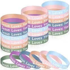 48 Pieces Jesus Loves You Bracelets Silicone Wristbands Religious Rubber Bracelets Colorful Christian Bracelet Bulk Jesus Bracelets For Kids Men Women Novelty Toys Party Favors