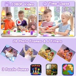 Agoigo Kids Waterproof Underwater Camera Toys For 3-12 Year Old Boys Girls Christmas Birthday Gifts Children HD Video Digital Cameras 2 Inch IPS Screen With 32GB Card (Purple) -Folkmanis Toys Shop 51Khe6gC5wL