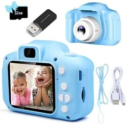 Fengoo Kids Camera, For 3-10 Year Old Boys Girls, Camera For Kids Toddler Gifts, Portable Video Camera Christmas Birthday Gift, For 3 4 5 6 7 8 9 10 Year Old Boy With 32GB SD Card (Blue)