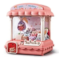 Claw Machine Arcade Game Vending Machine Toy For Kids, Electronic Toys Dispenser With Lights And Sound, 20 Dolls, 20 Capsules, 24 Coin, Party Game (Color : Pink)