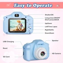 Zeacool Kids Camera,HD Digital Video Camera,Childrens Toys For 3 4 5 6 7 8 9 Year Old Boys/Girls,Selfie Camera For Kids,Christmas Birthday Gifts With 32GB SD Card(Blue) -Folkmanis Toys Shop 51LFwCfyAsL