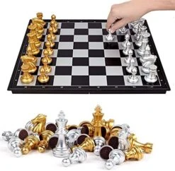 Magnetic Travel Chess Set With Folding Chess Board Educational Toys (25cm=10“, Gold & Silver) 12 Magnetic Travel Chess Set With Folding Chess Board Educational Toys (25cm=10“, Gold & Silver) -Folkmanis Toys Shop 51LFx1Xqj1L. AC