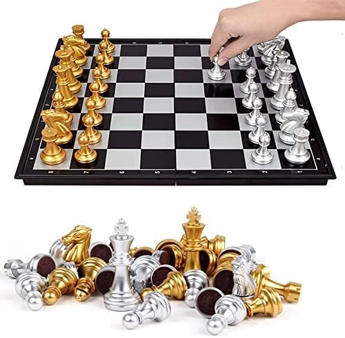 Magnetic Travel Chess Set With Folding Chess Board Educational Toys (25cm=10“, Gold & Silver) 7 Magnetic Travel Chess Set With Folding Chess Board Educational Toys (25cm=10“, Gold & Silver) - Image 5