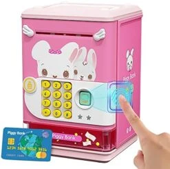 Deejoy Piggy Bank Toy Electronic Mini ATM Savings Machine With Personal Password & Fingerprint Unlocking Simulation - Music Box With Songs For Kids, Boys And Girls Age 3-8 Years (Purple) -Folkmanis Toys Shop 51LQzUam0sL. AC