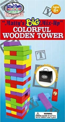 Matty's Big Mix-Up 51pc Giant Colorful Wooden Tumble Tower Deluxe Stacking Game With Storage Bag - 2 Ways To Play (Starts At 12.5" Or 17") -Folkmanis Toys Shop 51LSyJM95YL