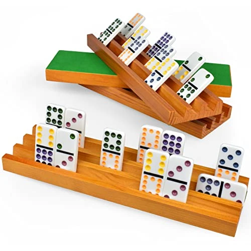 Queensell Domino Holders For Classic Board Games - Wooden Domino Racks Set Of 4 - Mexican Train Dominoes Accessories - Domino Trays For Tiles Family Games 3 Queensell Domino Holders For Classic Board Games - Wooden Domino Racks Set Of 4 - Mexican Train Dominoes Accessories - Domino Trays For Tiles Family Games