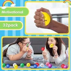 32 Pcs Motivational Stress Balls Hand Exercise Balls Inspirational Colorful Foam Balls Quotes Anxiety Small Balls For Encouraging Motivating Adults Kids Relieve Anxiety, 8 Color