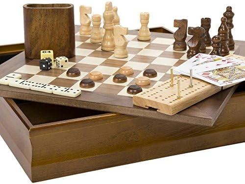 Hey! Play! 7-in-1 Classic Wooden Board Game Set – Old Fashioned Family Game Night Cards, Dice, Chess, Checkers, Backgammon, Dominoes And Cribbage (12-HY2691) 11 Hey! Play! 7-in-1 Classic Wooden Board Game Set – Old Fashioned Family Game Night Cards, Dice, Chess, Checkers, Backgammon, Dominoes And Cribbage (12-HY2691) - Image 9