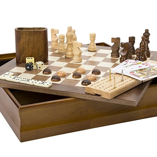 Hey! Play! 7-in-1 Classic Wooden Board Game Set – Old Fashioned Family Game Night Cards, Dice, Chess, Checkers, Backgammon, Dominoes And Cribbage (12-HY2691) 3 Hey! Play! 7-in-1 Classic Wooden Board Game Set – Old Fashioned Family Game Night Cards, Dice, Chess, Checkers, Backgammon, Dominoes And Cribbage (12-HY2691)
