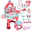 BAYMI Pretend Vanity Play Set With Mirror And Stool - Kids Play Vanity For Girls, Kids Makeup Vanity Table Set With Lights And Sounds, Gift For Age 3-9 Years Old