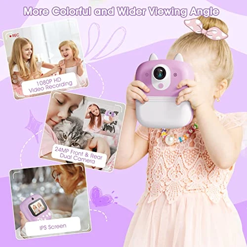 Instant Print Camera Toys For Toddlers Age 3-8,Boys And Girls Birthday Gifts With 1080P 2.4 Inch IPS Screen HD Video Recording,Kids Selfie Digital Camera Electronic Travel Game-Purple 5 Instant Print Camera Toys For Toddlers Age 3-8,Boys And Girls Birthday Gifts With 1080P 2.4 Inch IPS Screen HD Video Recording,Kids Selfie Digital Camera Electronic Travel Game-Purple - Image 3