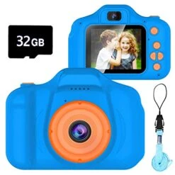 Dylanto Upgrade Kids Selfie Camera, Christmas Birthday Gifts For Boys Age 3-9, HD Digital Video Cameras For Toddler, Portable Toy For 3 4 5 6 7 8 Year Old Boy With 32GB SD Card-Navy Blue