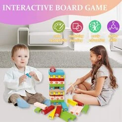 MICKYU 51 Pcs Wooden Blocks Stacking Tumbling Tower Kids Learning Toys Games With Dices, Mallet, Animals Cards, Tray, And Storage Bag -Folkmanis Toys Shop 51M9YE122NL