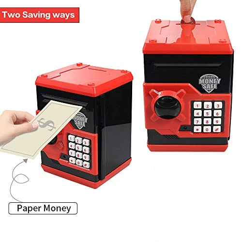 HUSAN Piggy Banks For Kids, Electronic Password Code Money Banks ATM Banks Box Coin Bank For Children Boys And Girls (Black/Red) 5 HUSAN Piggy Banks For Kids, Electronic Password Code Money Banks ATM Banks Box Coin Bank For Children Boys And Girls (Black/Red) - Image 3