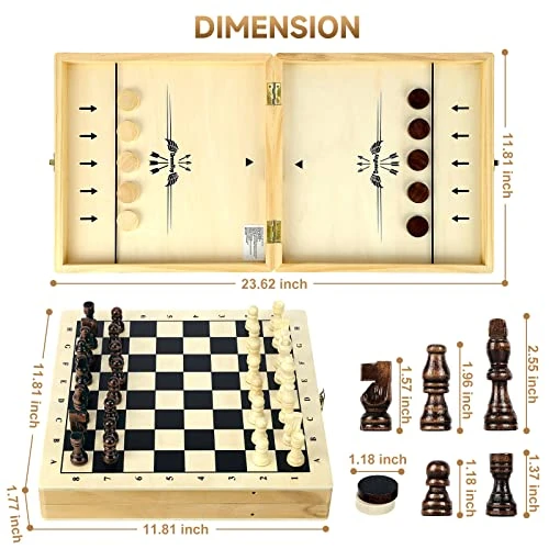 BremToy 4 In 1 Chess Sets-Wooden Chess & Checkers Set, Sling Puck And Nine Men's Morris Board Games For Kids Adult, Foldable & Portable Chess Board Set For Travel (12x12inch) 6 BremToy 4 In 1 Chess Sets-Wooden Chess & Checkers Set, Sling Puck And Nine Men's Morris Board Games For Kids Adult, Foldable & Portable Chess Board Set For Travel (12x12inch) - Image 4