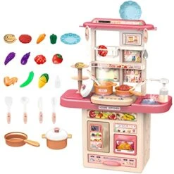 DeAO Kitchen Playset Toy,Play Kitchen Set Role Playing Game Pretend Food And Cooking Playset,Kitchen Accessories Set For 3 4 5 Years Old Girls Boys