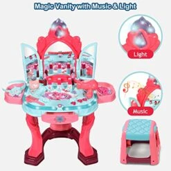 BAYMI Pretend Vanity Play Set With Mirror And Stool - Kids Play Vanity For Girls, Kids Makeup Vanity Table Set With Lights And Sounds, Gift For Age 3-9 Years Old 8 BAYMI Pretend Vanity Play Set With Mirror And Stool - Kids Play Vanity For Girls, Kids Makeup Vanity Table Set With Lights And Sounds, Gift For Age 3-9 Years Old -Folkmanis Toys Shop 51MIJrx9nZL